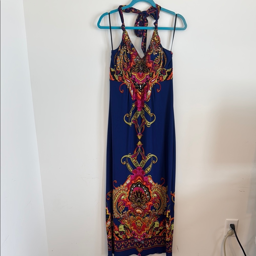 Valerie Bertinelli Blue and Pink Halter Sundress